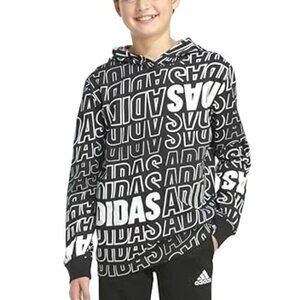 ADIDAS BOY'S BLACK & WHITE LONG SLEEVE HOODIE TEE SHIRT SIZE 6 NWT